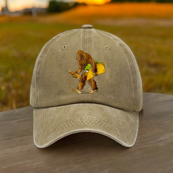 Bigfoot Other - ‼️$7‼️ Washed Cotton Baseball Cap, BigFoot with Taco and Beer, Adjustable